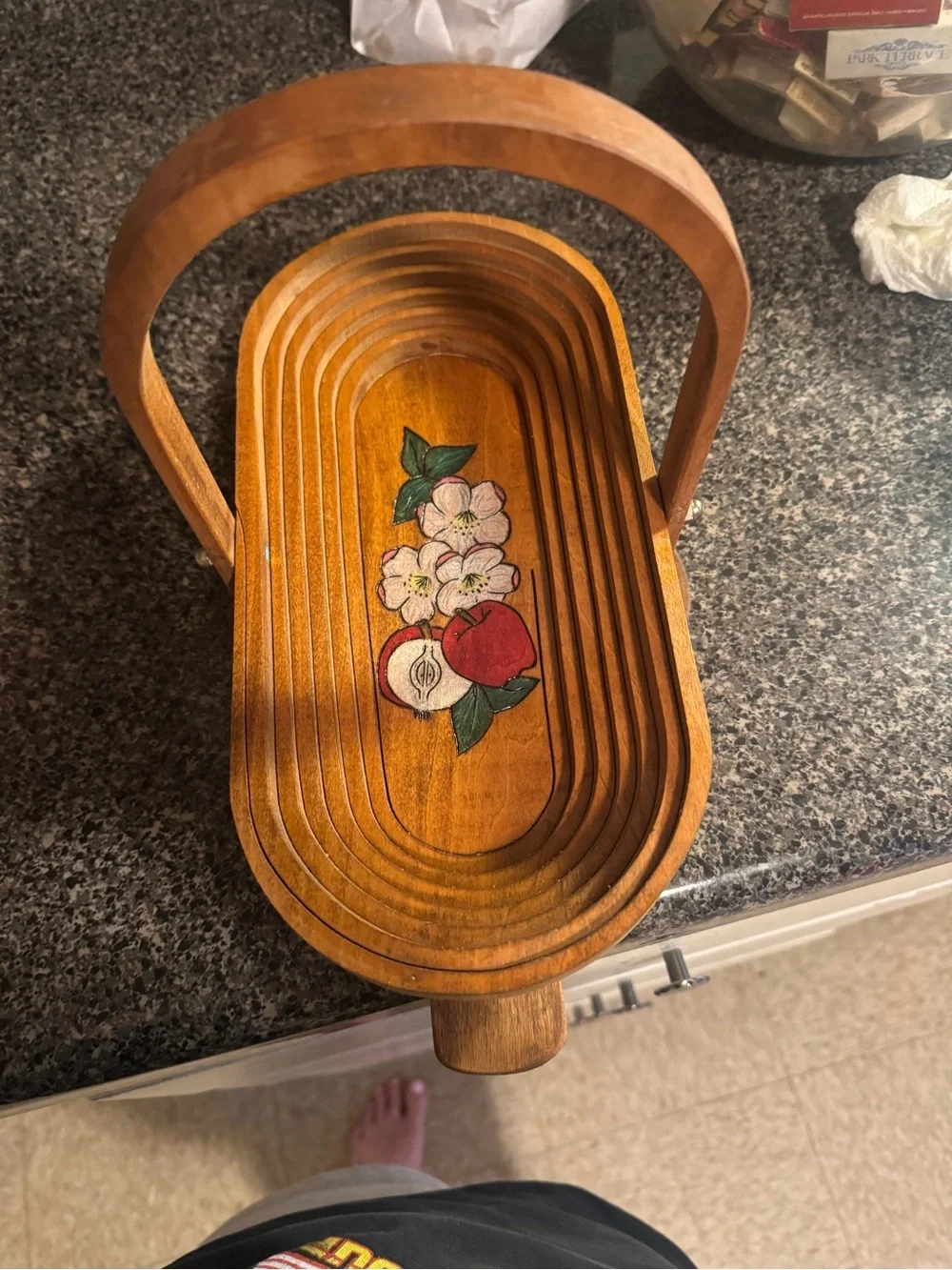 VTG Folding Wooden Fruit Basket Expandable Accordion Basket Decor